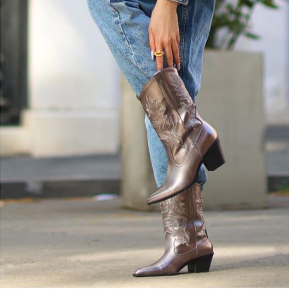 London Rag Silver Dixom Western Cowboy Boots Size 7 - Picture 2 of 13